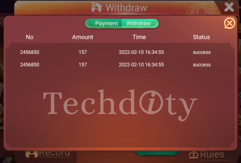 Payment proof of the Rummy Boss Apk